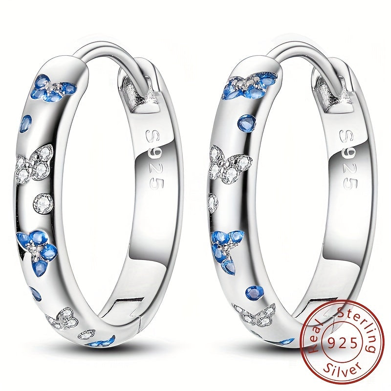 925 Sterling Silver Delicate Butterfly Pattern Hoop Earrings - Elegant Luxury Gift